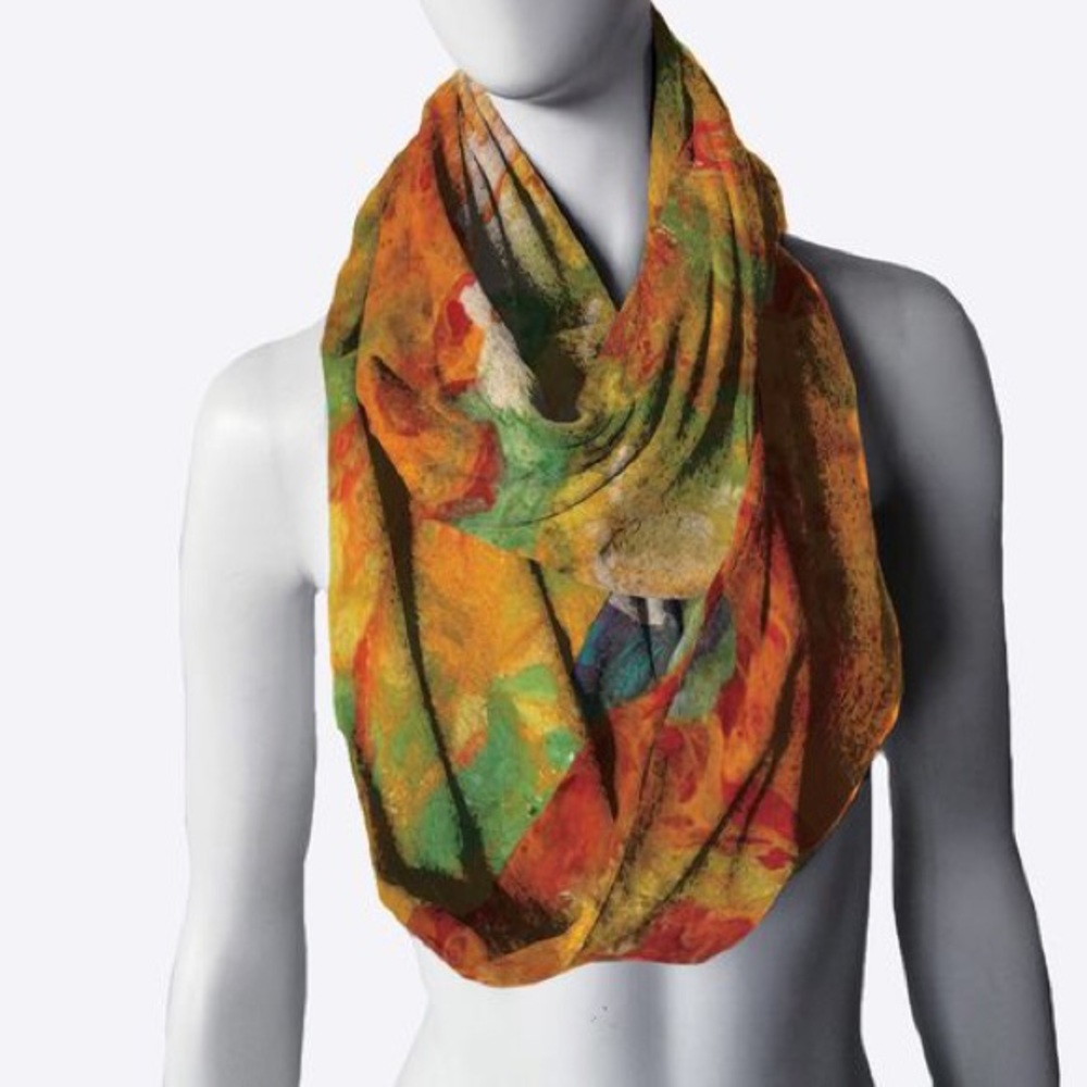 Custom Knit fabric infinity scarf with unique artwork Le galeriste